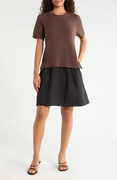 Sugarlips Karola Mixed Media Minidress In Brown