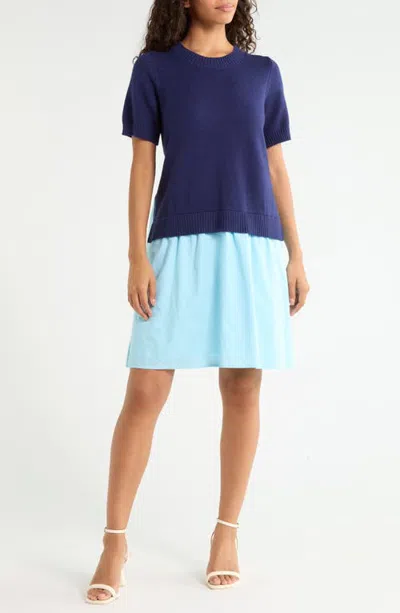 Sugarlips Karola Mixed Media Minidress In Blue