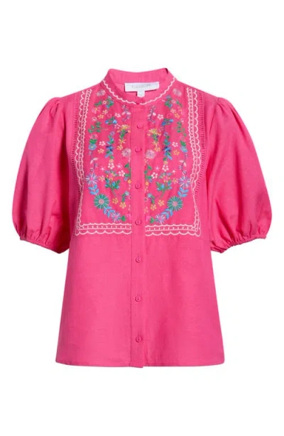 Sugarlips Kenedy Embroidered Puff Sleeve Top In Pink
