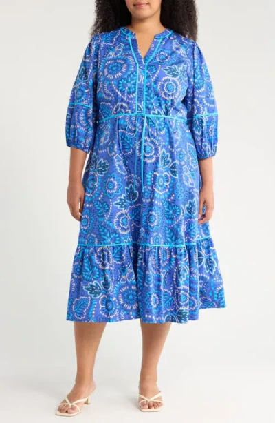 Sugarlips Kenner Floral Cotton Midi Dress In Blue