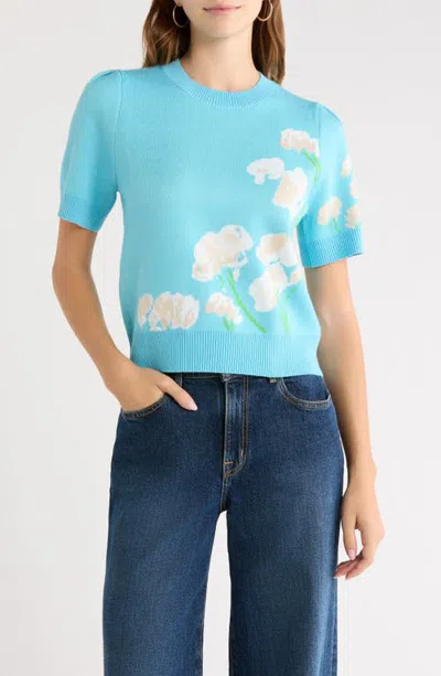 Sugarlips Kersey Floral Short Sleeve Sweater In Light-blue-white