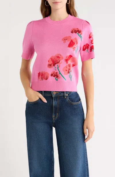 Sugarlips Kersey Floral Short Sleeve Sweater In Pink-red