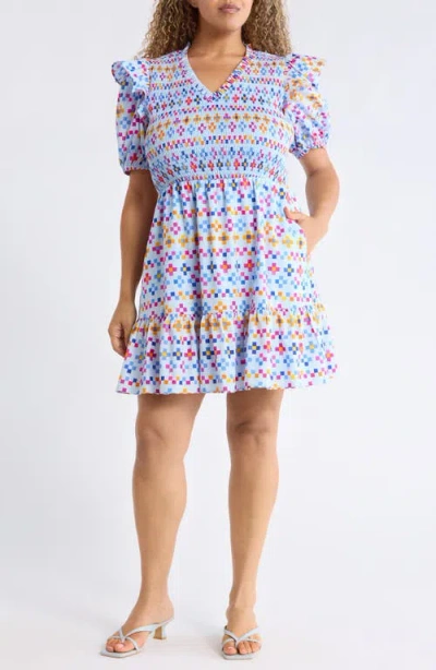 Sugarlips Kessa Geo Leones Smocked Minidress In Multi