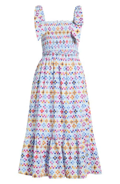 Sugarlips Kessa Mitzy Geo Smocked Midi Dress In Multi