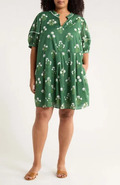 Sugarlips Kestrel Floral Fawna Cotton Shift Dress In Green