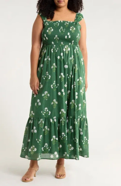 Sugarlips Kestrel Floral Smocked Cotton Maxi Sundress In Green