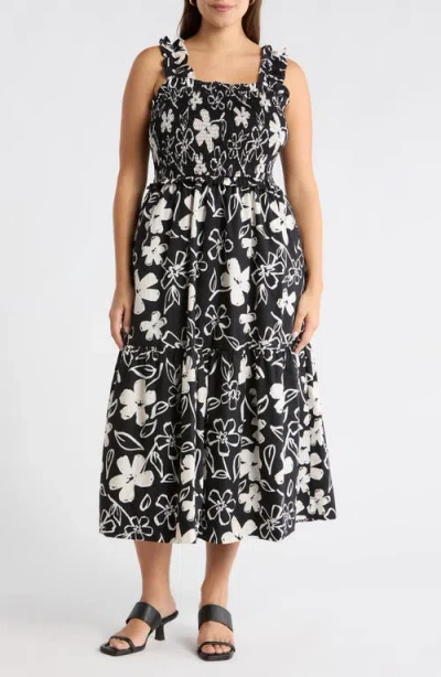 Sugarlips Kianza Floral Ember Smocked Midi Dress In Multi