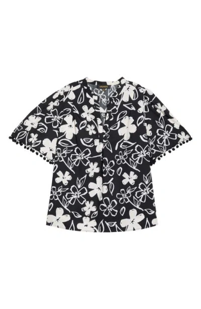 Sugarlips Kianza Floral Yulia Pompom Cotton Top In Black
