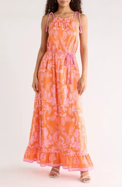 Sugarlips Kimana Floral Halter Maxi Dress In Orange