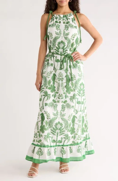 Sugarlips Kimana Floral Halter Maxi Dress In Green