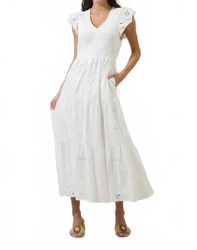 Sugarlips Kinna Eyelet Sunfire Tiered Midi Dress In White