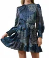 Sugarlips Kirby Geometric Sevilla Satin Ruffle Dress In Navy Cream In Blue