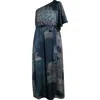 Sugarlips Kirby Print One-shoulder Satin Maxi Dress In Blue