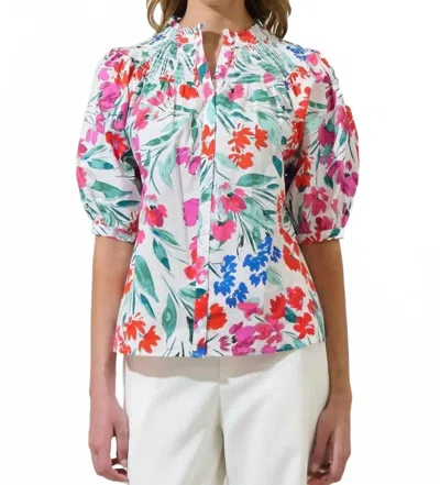 Sugarlips Kivia Blossom Smocked Neck Top In Floral In Multi