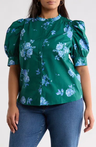 Sugarlips Klina Mandarin Collar Shirt In Teal-blue