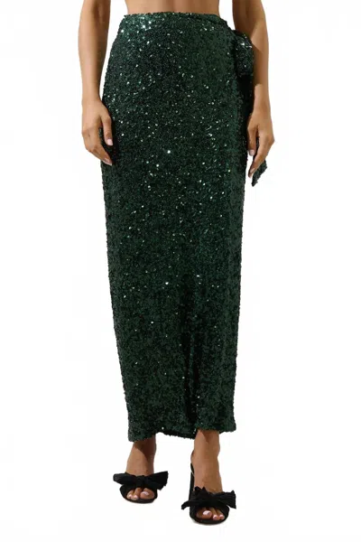 Sugarlips Korina Sequin Wrap Maxi Skirt In Emerald In Green