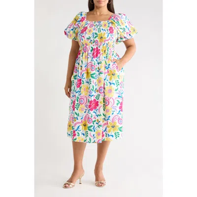 Sugarlips Kress Floral Print Smocked Midi Dress In Multi