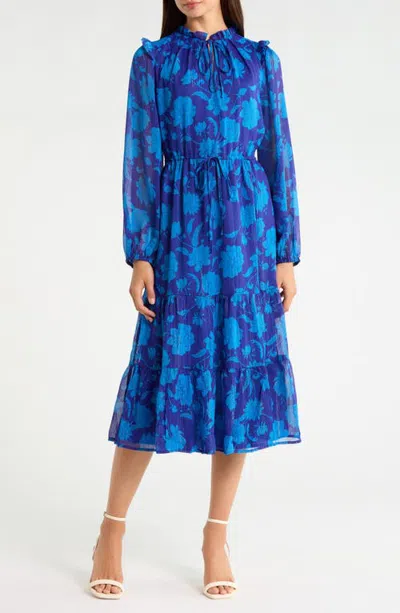 Sugarlips Kristen Balloon Sleeve Tiered Midi Dress In Blue