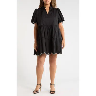 Sugarlips Kyra Poplin Tiered Scallop Minidress In Black