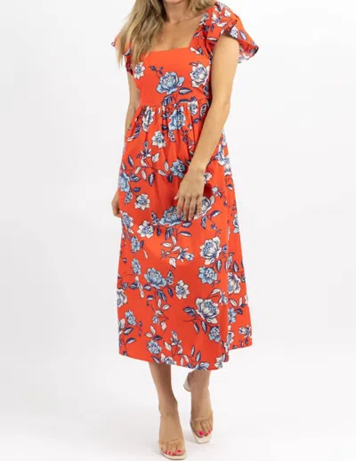 Sugarlips Kyrah Floral Cotton Midi Dress In Orange In Multi