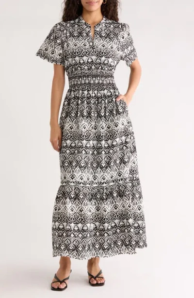 Sugarlips La Palma Floral Belraj Tiered Cotton Maxi Dress In Black