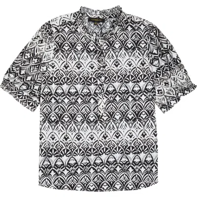 Sugarlips La Palma Floral Puff Sleeve Cotton Top In Gray