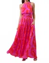 Sugarlips Lailah Floral Landy Halter Maxi Dress In Magenta Red In Multi