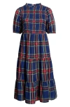 Sugarlips Lakeview Plaid Smocked Tiered Maxi Dress In Blue