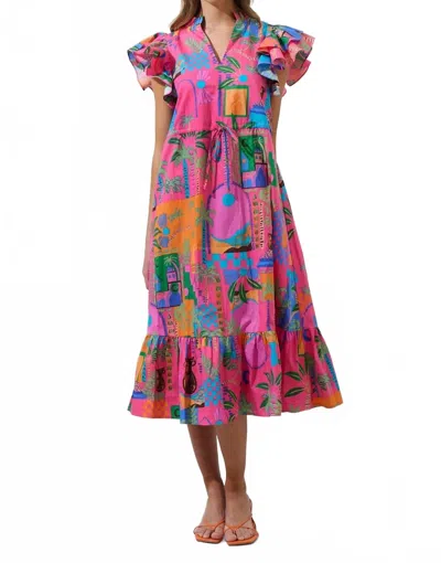 Sugarlips Lanus City Dillan Midi Ruffle Dress In Fuchsia Multi