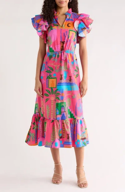 Sugarlips Lanus City Dillan Ruffle Midi Dress In Multi
