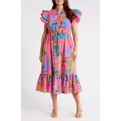 Sugarlips Lanus City Dillan Ruffle Midi Dress In Multi