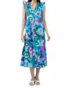 Sugarlips Lavera Floral Button Down Midi Dress In Blue Multi In Blue