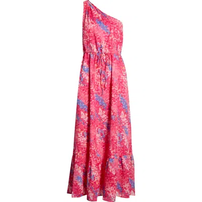 Sugarlips Leah Abstract Elya One Shoulder Maxi Dress In Pink
