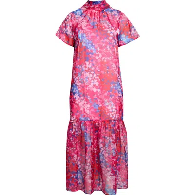 Sugarlips Leah Abstract Mock Neck Organza Maxi Dress In Multi