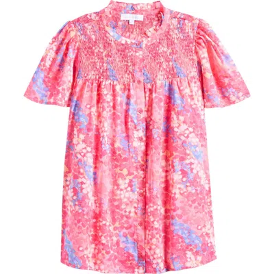 Sugarlips Leah Abstract Print Romy Mock Neck Cotton Top In Multi