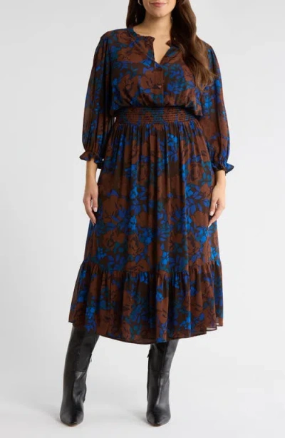 Sugarlips Lebanon Floral Ruffle Shirtdress In Brown