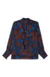 Sugarlips Lebanon Floral Tie Neck Top In Brown