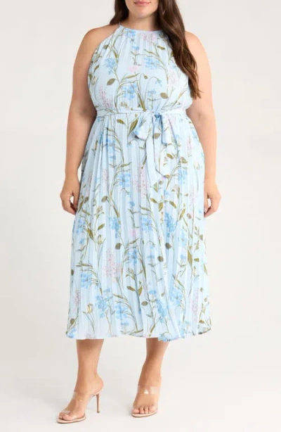 Sugarlips Leida Floral Pleat Midi Dress In Blue