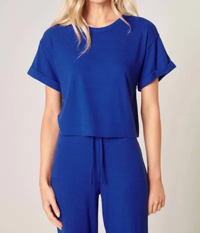 Sugarlips Leisure Ribbed Boxy Tee In Vivid Navy In Blue