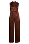 Sugarlips Leoben Pleated Sleeveless Satin Jumpsuit In Brown