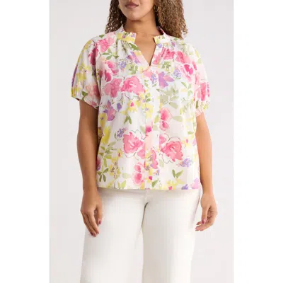 Sugarlips Leonie Floral Lena Split Neck Top In Multi