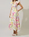Sugarlips Leonie Floral Sunbre Tiered Blush Midi Dress In Yellow In Multi