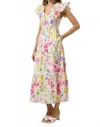 Sugarlips Leonie Floral Sunfire Tiered Midi Dress In Blush Yellow In Multi