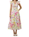 Sugarlips Leonie Floral Sunbre Tiered Blush Midi Dress In Yellow In Multi