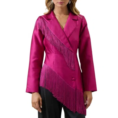 Sugarlips Lettie Satin Fringe Blazer Jacket In Magenta In Pink