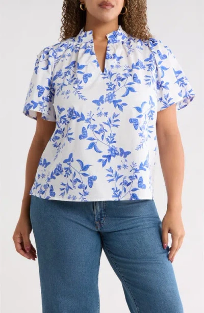 Sugarlips Leya Floral Inaya Split Neck Top In Multi