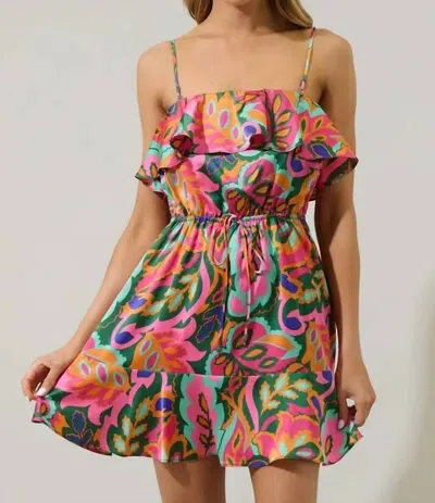 Sugarlips Lilia Tropical Floral Convertible Ruffle Mini Dress In Multi