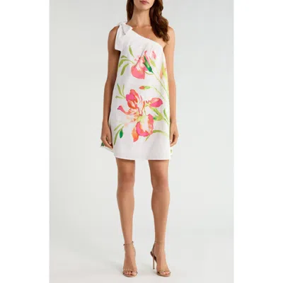 Sugarlips Lilibet Floral One-shoulder Cotton Minidress In White-pink-green