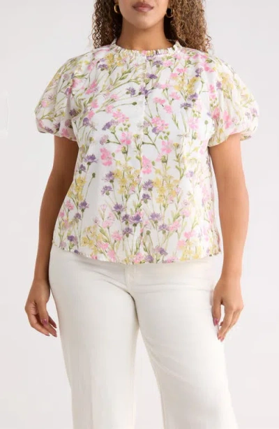 Sugarlips Lita Floral Avy Cotton Button-up Top In Multi