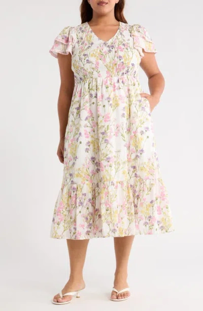 Sugarlips Lita Floral Tiered Cotton Dress In Neutral